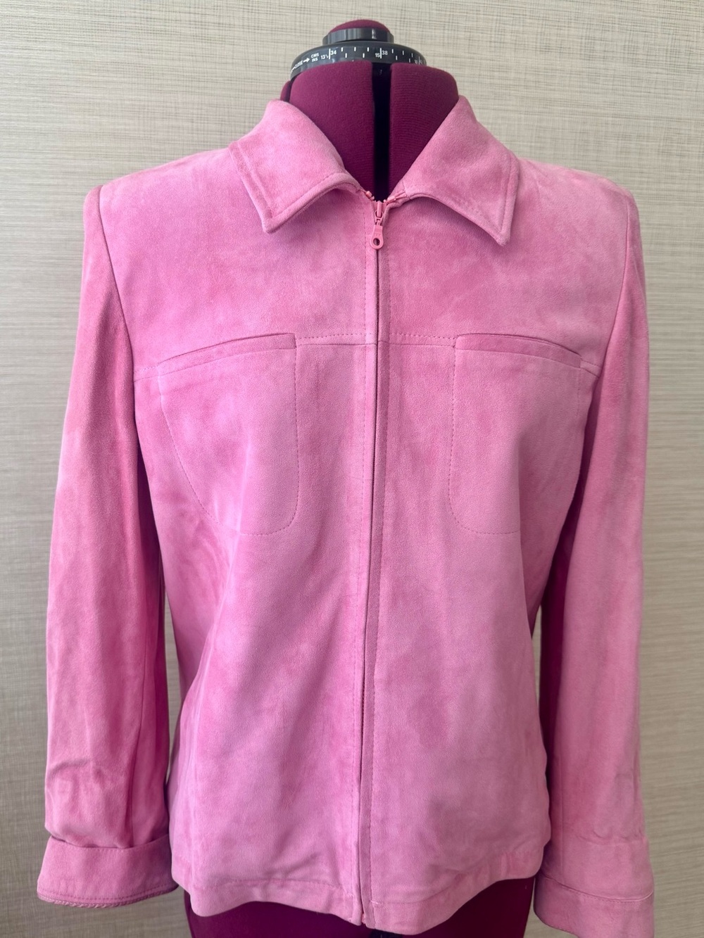 Ivonne Piel Pink Suede Leather Jacket Zip Front Size 40 Vintage